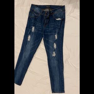 Sweet Look Jeans Womens 14 High Waisted Distressed Dark Wash Stretch EUC